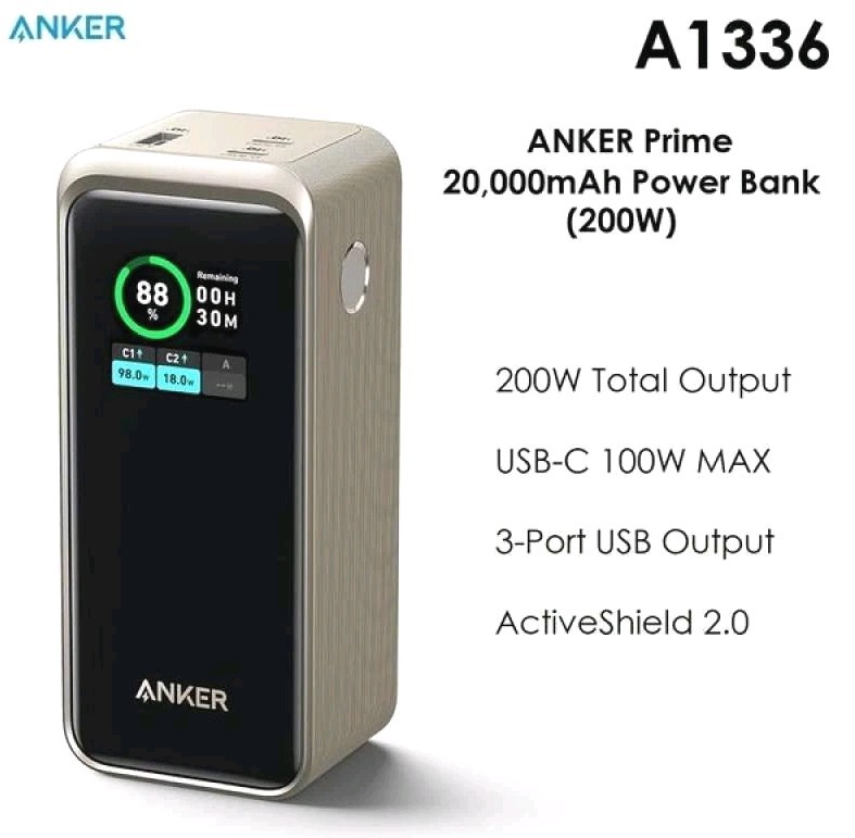 Anker Prime 20000mAh 200W USB-C Portable Power Bank - Black Anker Prime 20000mAh 200W USB-C Portable Power Bank - Black