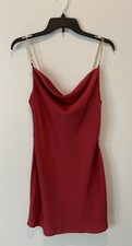 Urban Outfitters Womens Mallory Satin Chain-Strap Slip Dress Maroon Small