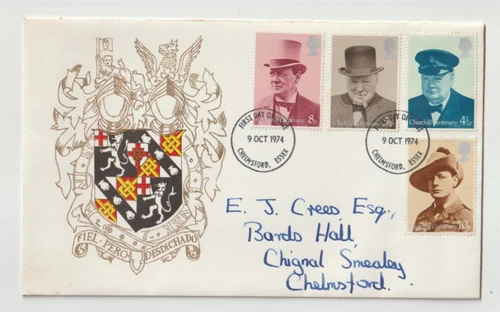 9/10/1974 UK GB FDC - Winston Churchill - Coat of Arms - Chelmsford FDI Postmark