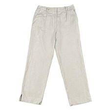 H M Linen Blend Tan Cropped Pleated Womens Trousers Sz 4