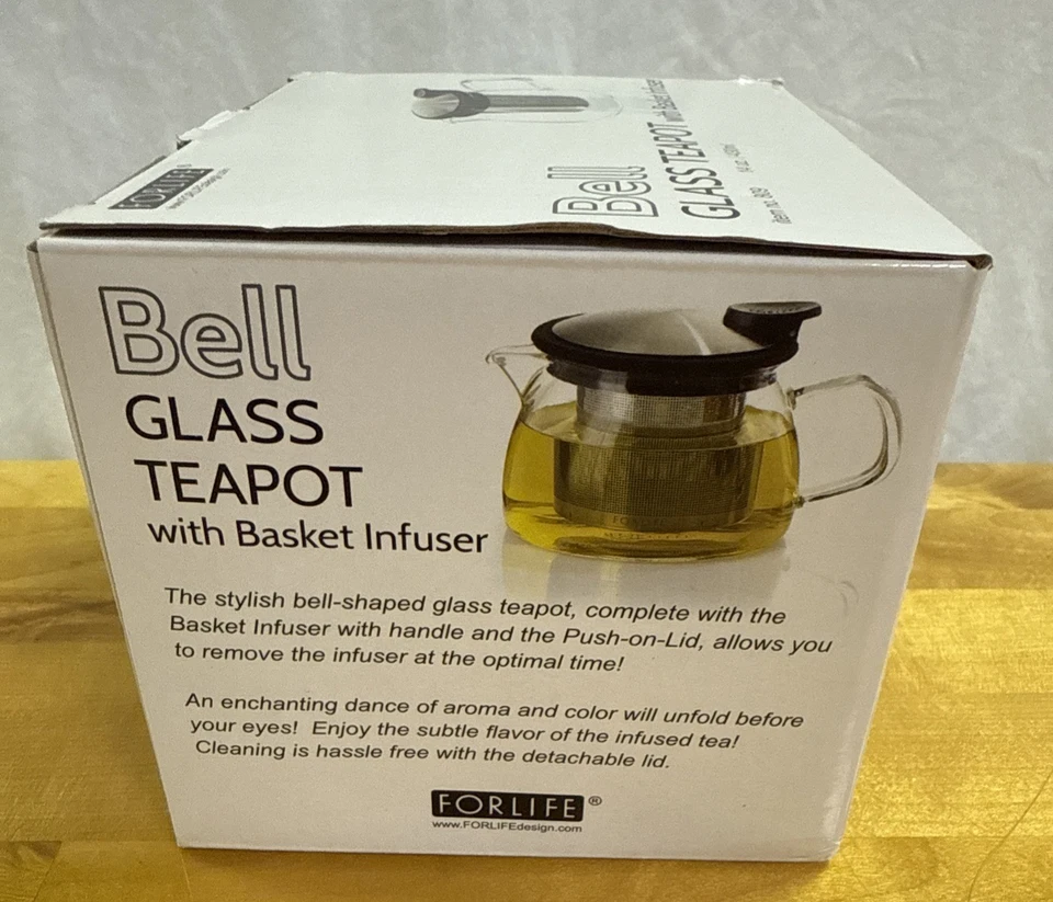 FORLIFE Bell Glass Teapot with Basket Infuser 14 OZ / 430 ML Black Graphite NEW - Image 3 of 4