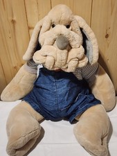 24  Wrinkles The Dog Hand Puppet Plush Denim Overalls 1980s Ganz Bros Vintage