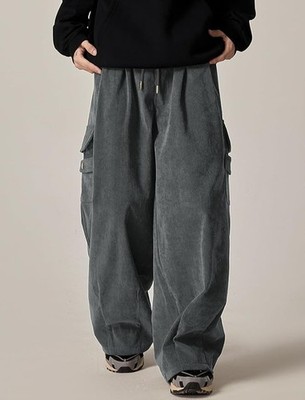 ZAFUL Mens Corduroy Pants Baggy Wide Leg Drawstring Elastic Waist Streetwear XL