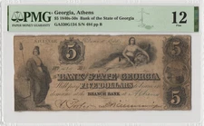 1840s-50s Bank of the State of Georgia Athens Branch $5 Obsolete PMG Fine 12