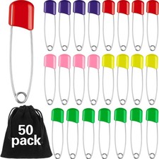 50 Pcs Large Safety Pins - Colorful Plastic Head, Heavy Duty Locking Fasteners,