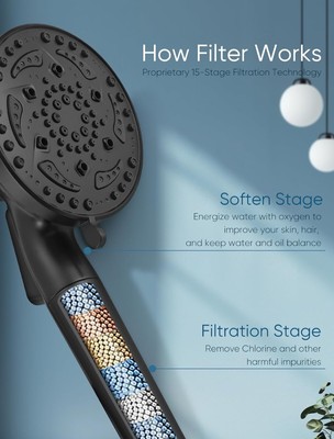   Cobbe Shower Head & Handle Set 7 Spray Filtered Flat Black Steel  