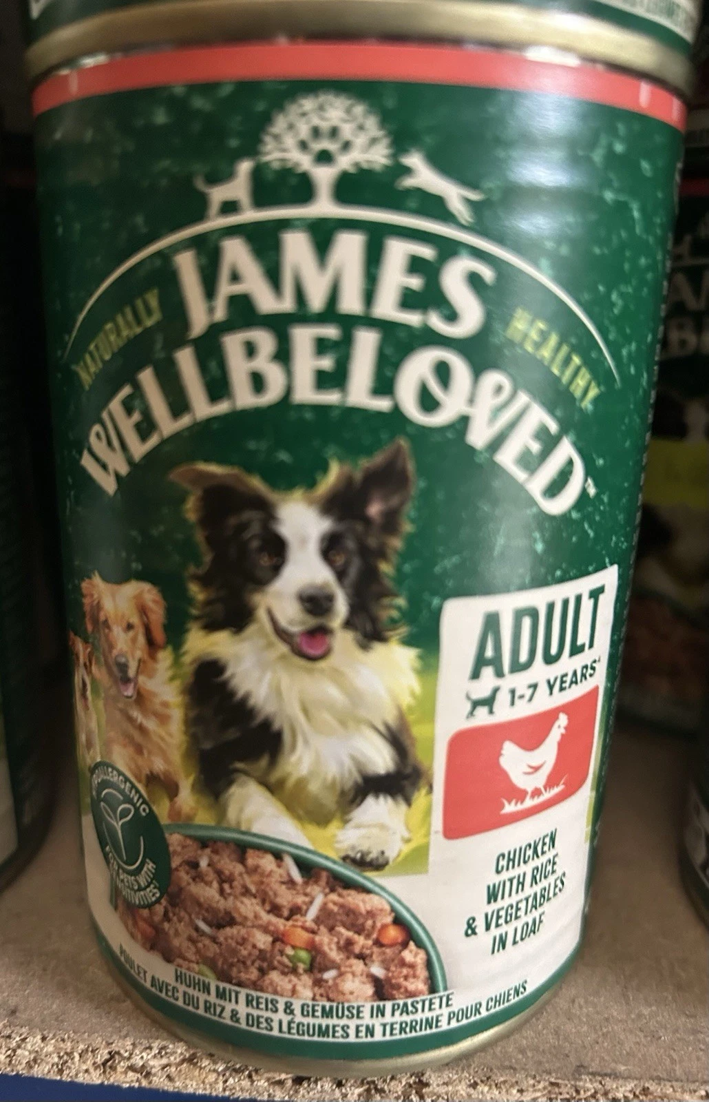 James Wellbeloved Adult Wet Dog Food Tins Chicken with Rice in Loaf, 12 x 400g