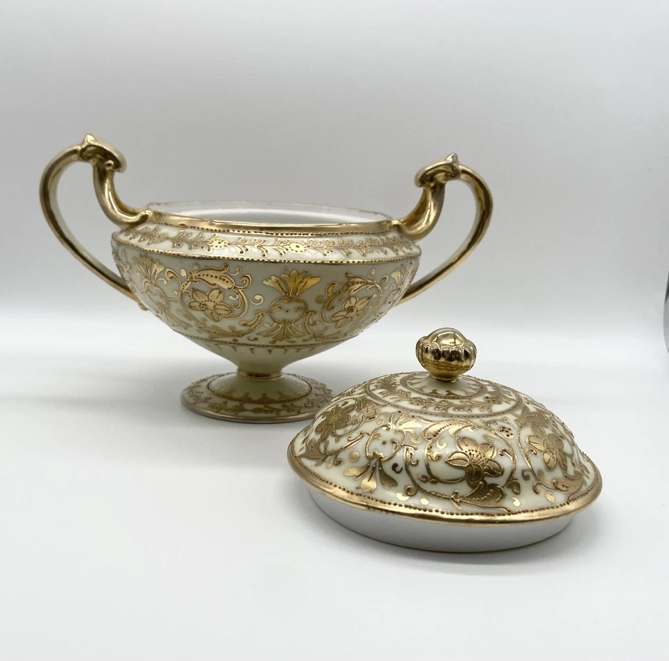 C. 1891-1911 NIPPON Japan Large SUGAR BOWL & CREAMER Gold Gilt Moriage - Image 3 of 4