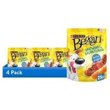 Strips Dog Treats with Real Bacon  Bratwurst Flavors Tender Chews, 25 oz Pouch