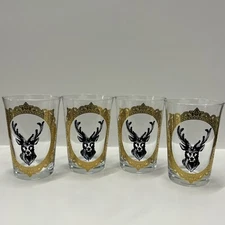 Anthropologie Boreal Forest Juice Glass Cups Set Of 4 Deer Gold