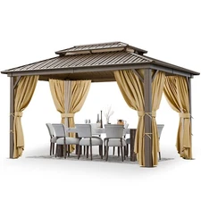 HOTEEL Hardtop Gazebo 10x12ft Heavy Duty Hot Tub Gazebo Outdoor Canopy Aluminum