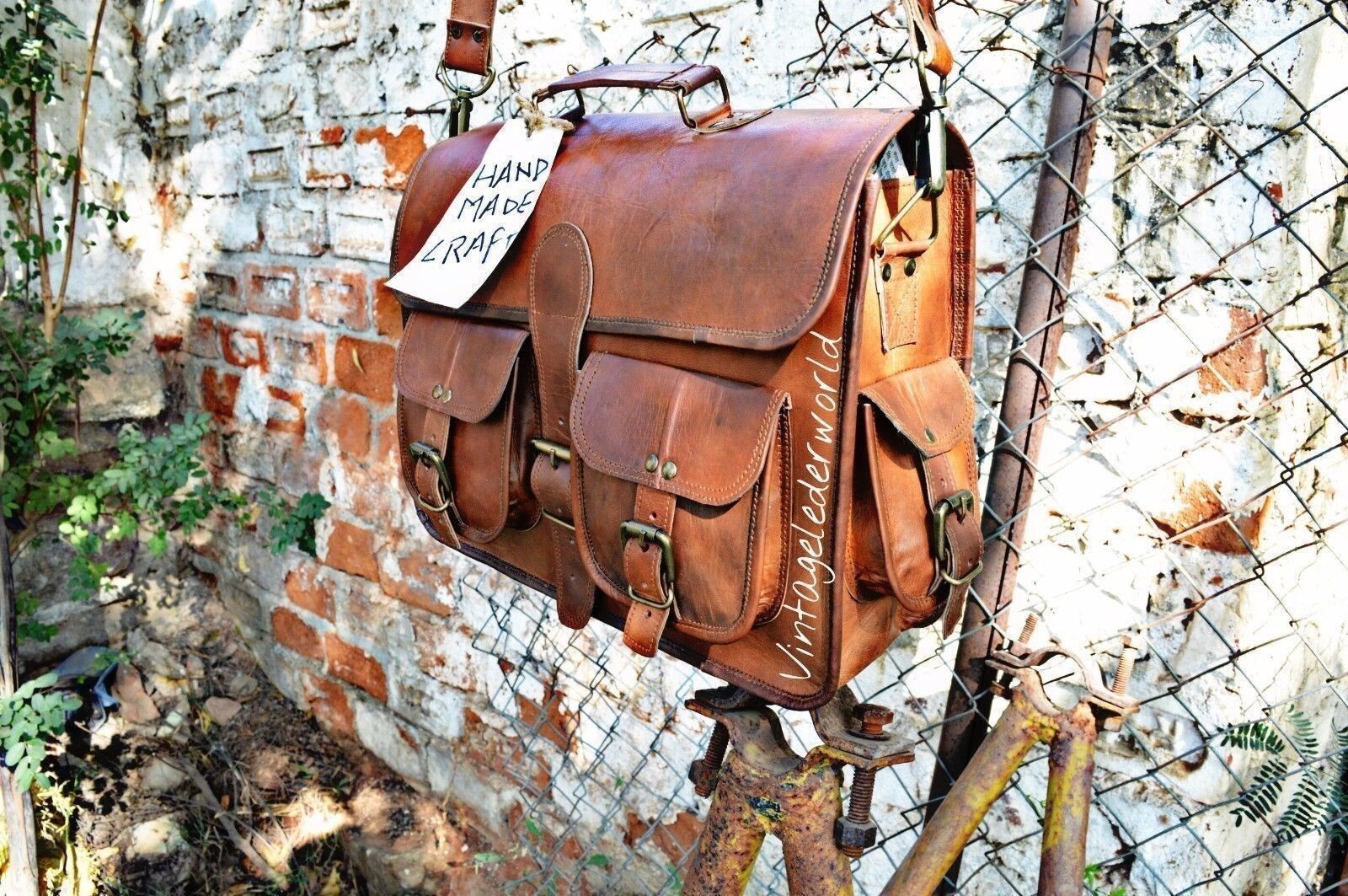 New Men's Genuine Vintage Brown Leather Messenger Shoulder Laptop computer Bag