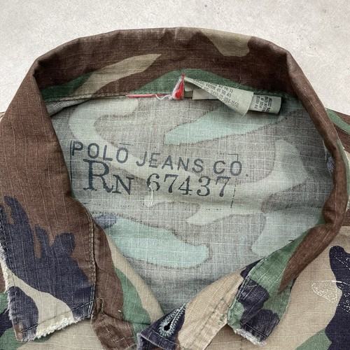 VTG Polo Jeans Co. BDU Coat Men's Large Reg Green & Brown Woodland Camo Military - Picture 7 of 14