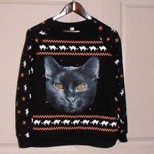 Celebrate Halloween Cat Sweatshirt LED Light-Up Eyes Sz L   Spooky Fun 