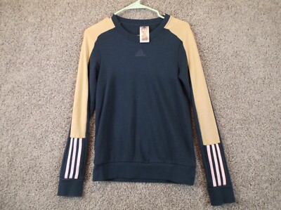 Adidas Women Crew Sweatshirt Sz XS Essentials Blue/Brown/Pink Colorblock Cuffed