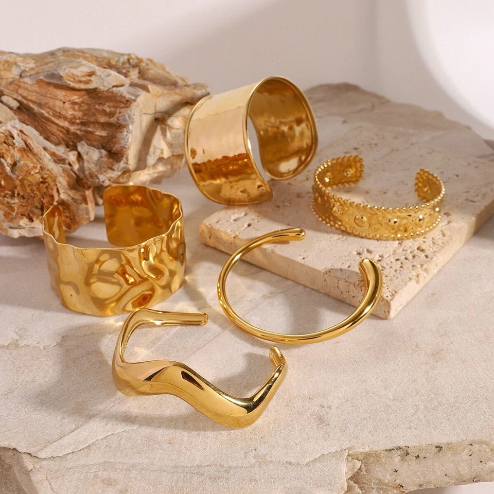 Brazalete brazalete mujer chapado en oro de 18k de acero inoxidable con apertura antideslustre Foto 4 de 4