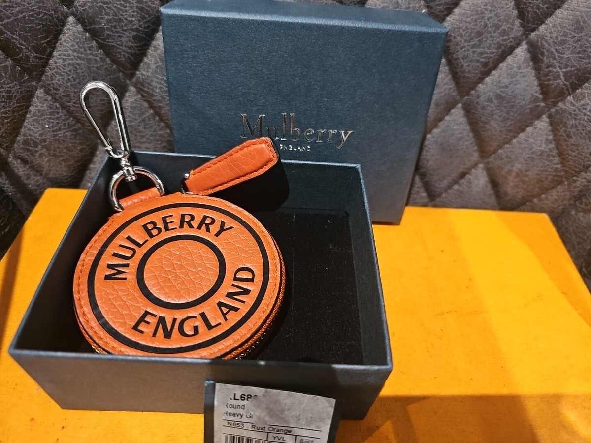 MULBERRY Rust Orange ROUND HEAVY GRAIN LEATHER ZIP AROUND POUCH