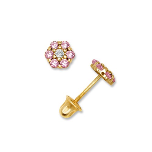 14K Yellow & White Gold Beautiful CZ Flower Stud Earrings for  Girls - Picture 22 of 25