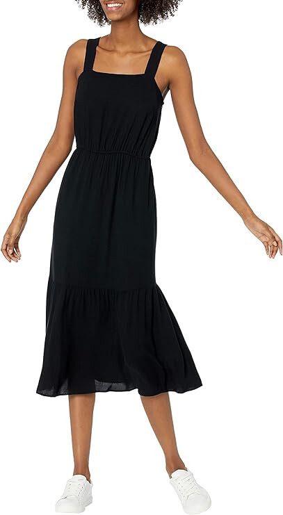 black amazon dress NWT SIZE XSMALL Essentials Fluid Twill Tiered Fit and Flare Colour:Teal Spaghetti-Strap Black Girls' Prom Dresses