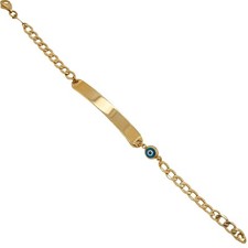 14k Gold Fancy Evil Eye Yellow Gold Cuban Links 6" ID Baby Bracelet Baptism Gift