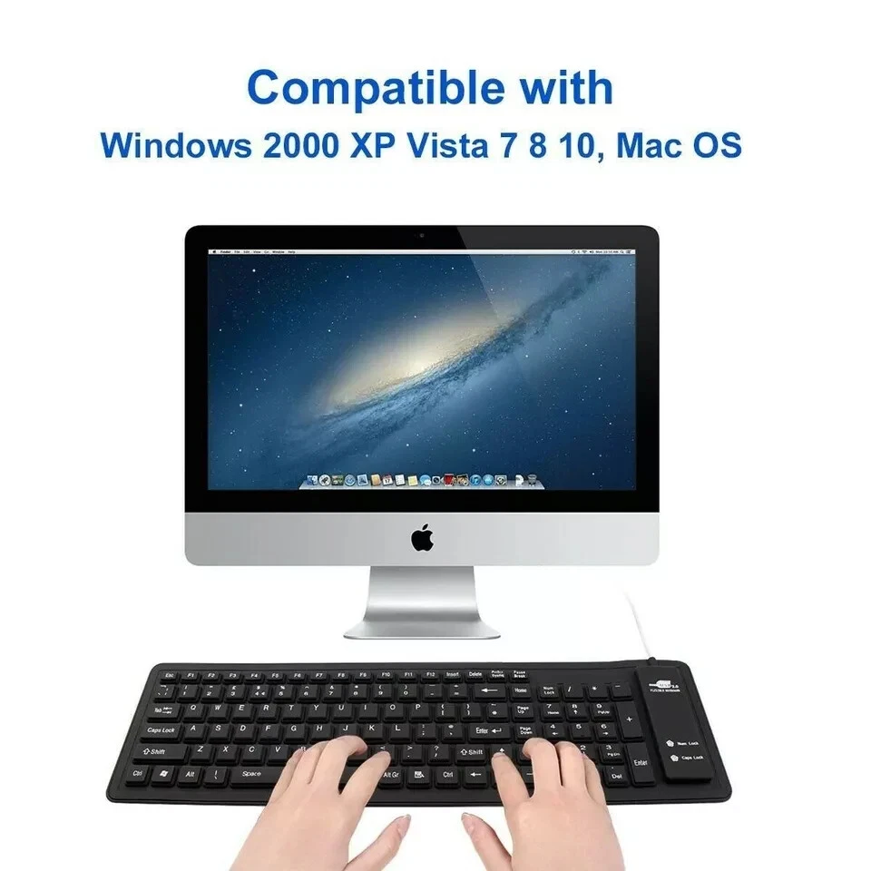 New SILICONE ROLL UP USB KEYBOARD WATERPROOF FOLD UP FOR PHONE, TABLET, COMPUTER - Image 4 of 4