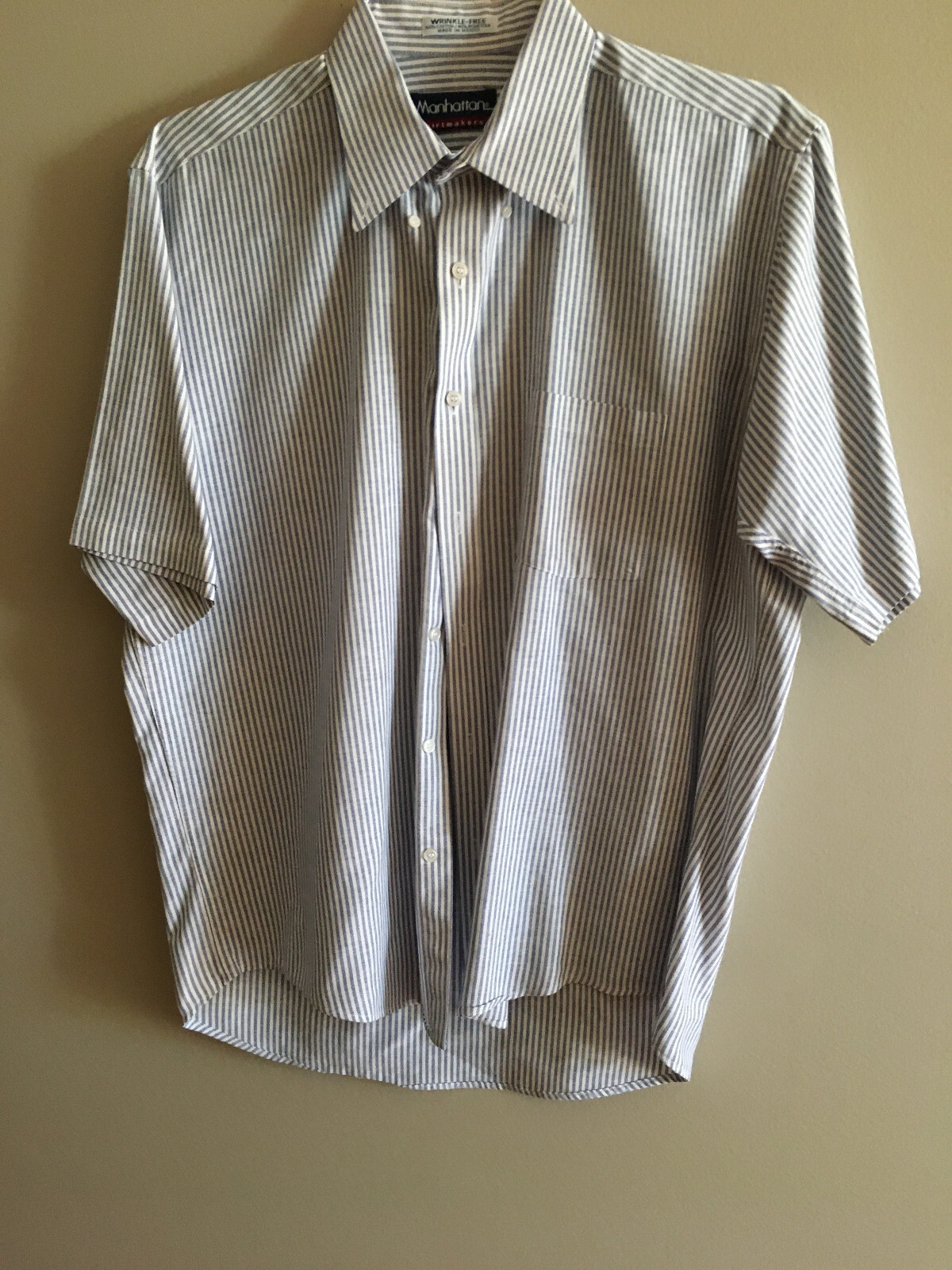 Manhattan Shirtmakers SS Blue & White Stripe Shirt, Mens 16 1/2 eBay