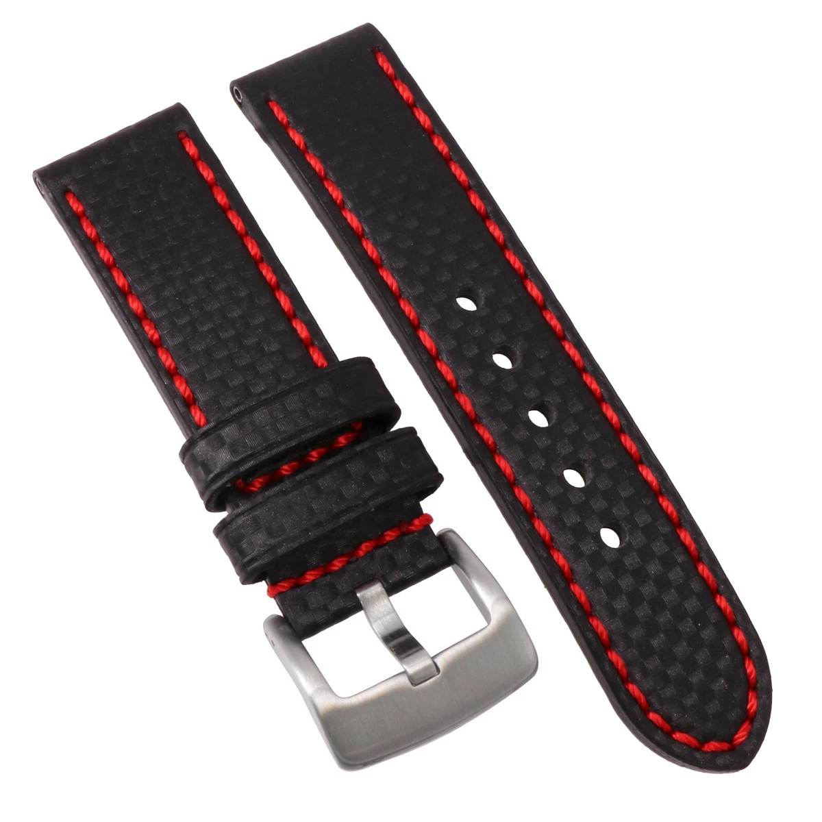 26mm CARBON FIBER Leather Strap Black Watch Band for INVICTA HQ