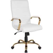 Flash Furniture Hi-Back White Leather Office Chair, Gold - GO-2286H-WH-GLD-GG