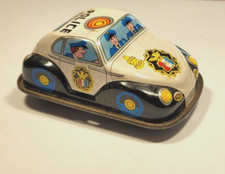 Vintage Volkswagen Police Car Wind Up Tinplate 1960's Used Nonworking