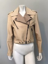 Chloe Womens Ivory Cream Genuine Leather Motorcycle Moto Jacket Size 38 Small