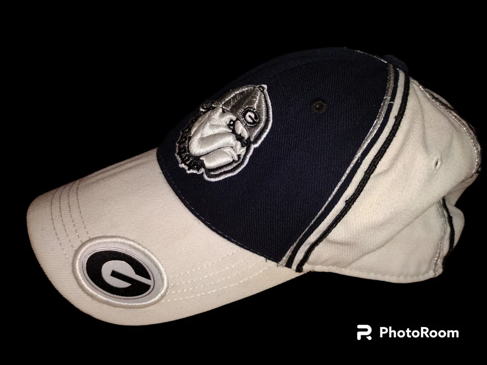 RARO Sombrero Retro/Vintage Georgetown Hoyas (TOW). Años 90. Rayas. Plata. Azul marino Foto 2 de 4