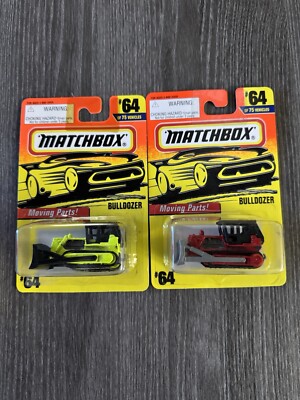 1996 Matchbox Bulldozer With Moving Parts 64/75 Neon Green/Yellow & Red/Gray 2pk