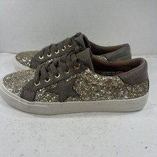Not Rated Womens Gold Glitter Sneaker Lace Up Flats Sz 7.5