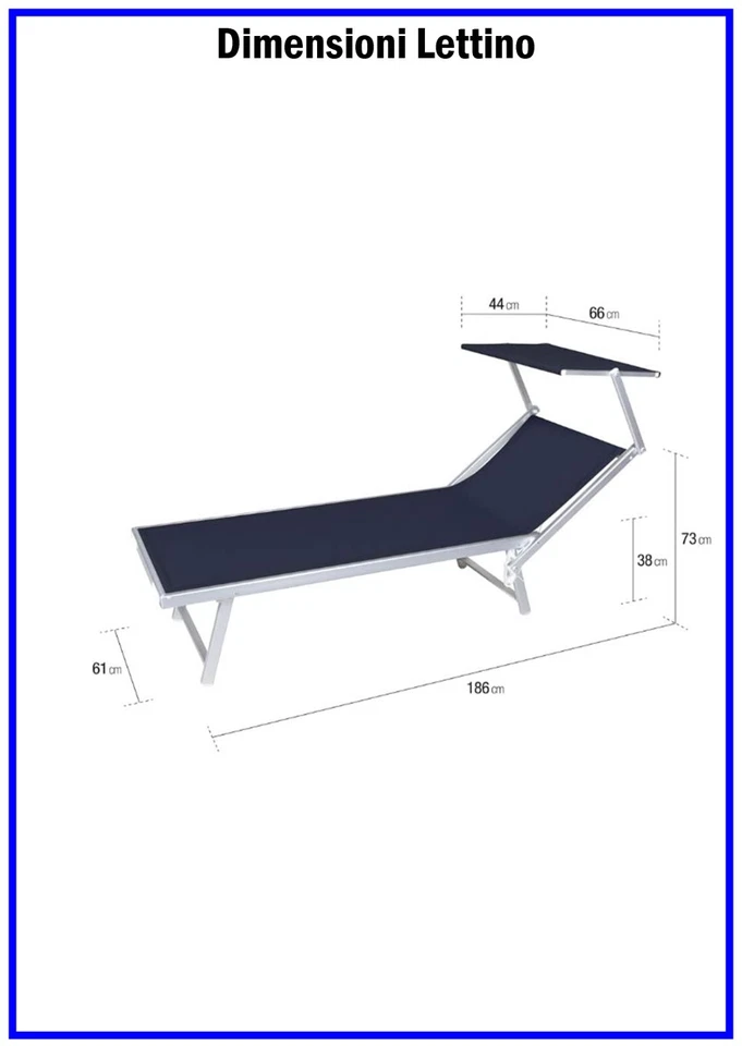 Lettino da Spiaggia Pieghevole con Parasole per Prendisole Mare Piscina Giardino - Immagine 4 di 4
