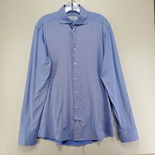 ETON Dress Shirt Mens 41 16 Slim Blue Micro Check Two-Way Stretch Button Up EUC