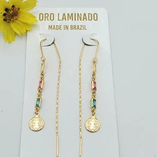 Thread Slide Gold Plated Earrings. Religious. Oro Laminado.
