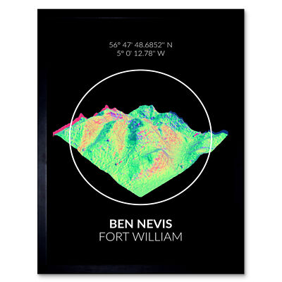 Ben Nevis Bergtopographie Highland Schottland gerahmter Wandkunstdruck 9 x 7