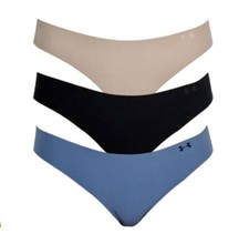 UNDER ARMOUR UA Pure Stretch Black Nude Mineral Blue 3 Pk Thong Panty Women XL 8