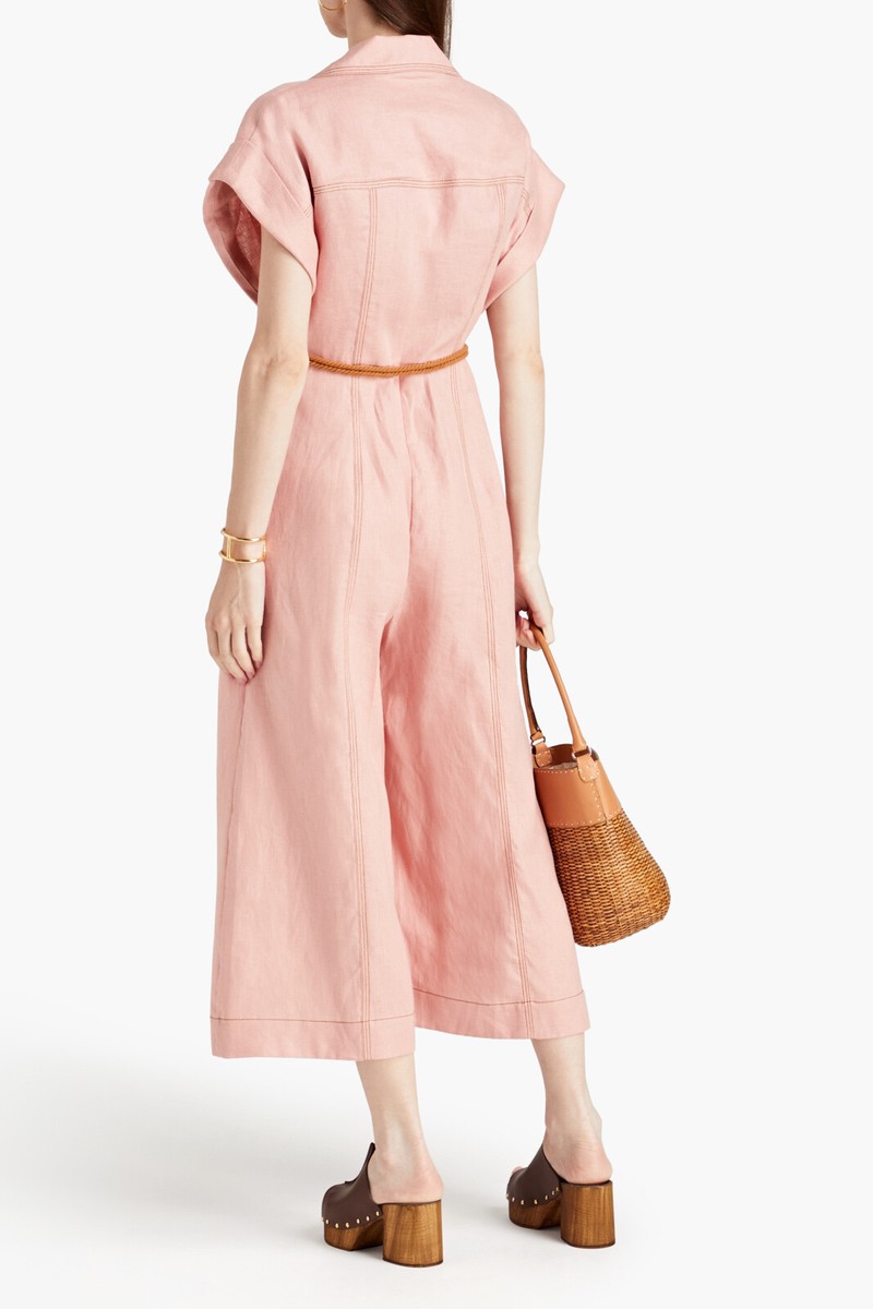 RRP€752 ZIMMERMANN Linen Jumpsuit AU0 US4 XS Belted Wide Leg RRP€752 ZIMMERMANN Linen Jumpsuit AU0 US4 XS Belted Wide Leg