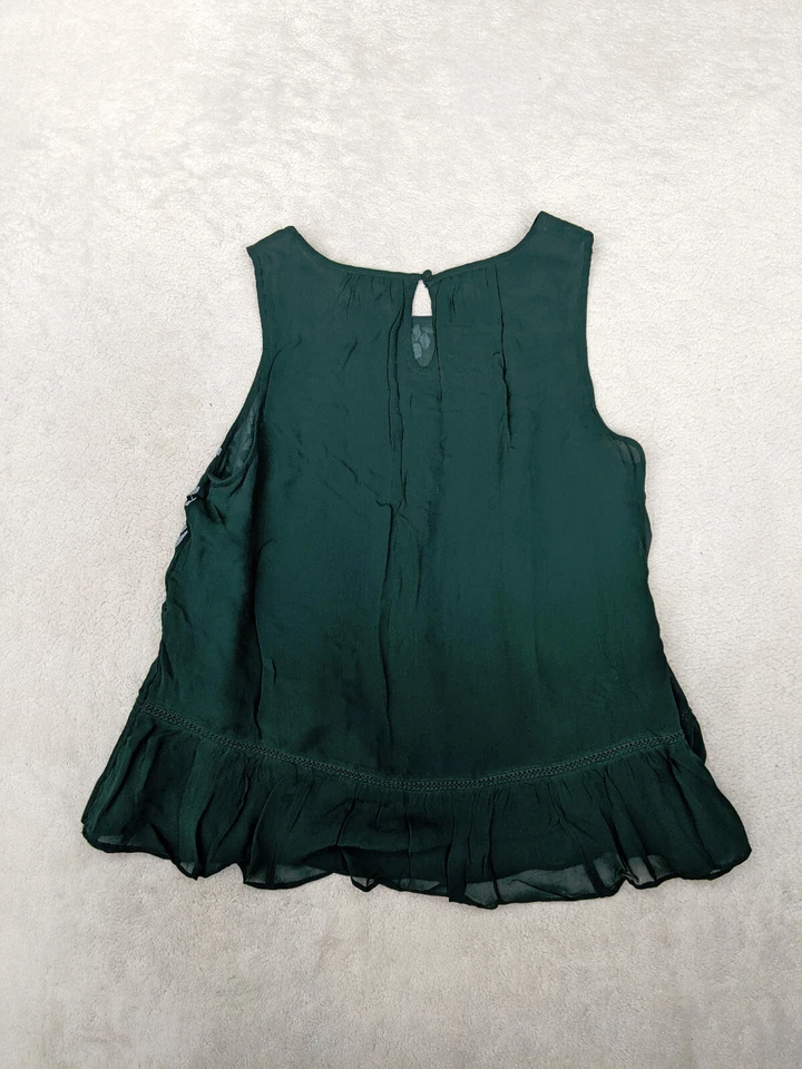 Camiseta sin mangas Floreat Anthropologie para mujer S verde bordada Boho Peplum Roselle Fairy Foto 3 de 4