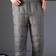 Mens Duck Down Puffer Trousers Pants Padded Quilted Warmer Winter Outdoor Casual