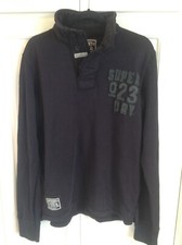 Superdry Black Henly Heavy Distressed Non Fleece Sweatshirt Size Large - EUC