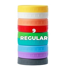 9 Pack Regular Mouth Mason Jar Lids, Plastic Mason Jar Lids with Silicone Rings,