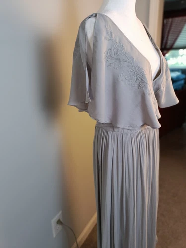 Free People Fiona S/P Grey Maxi Wrap Dress Embroidered Romantic Boho Gauzy - Picture 8 of 18