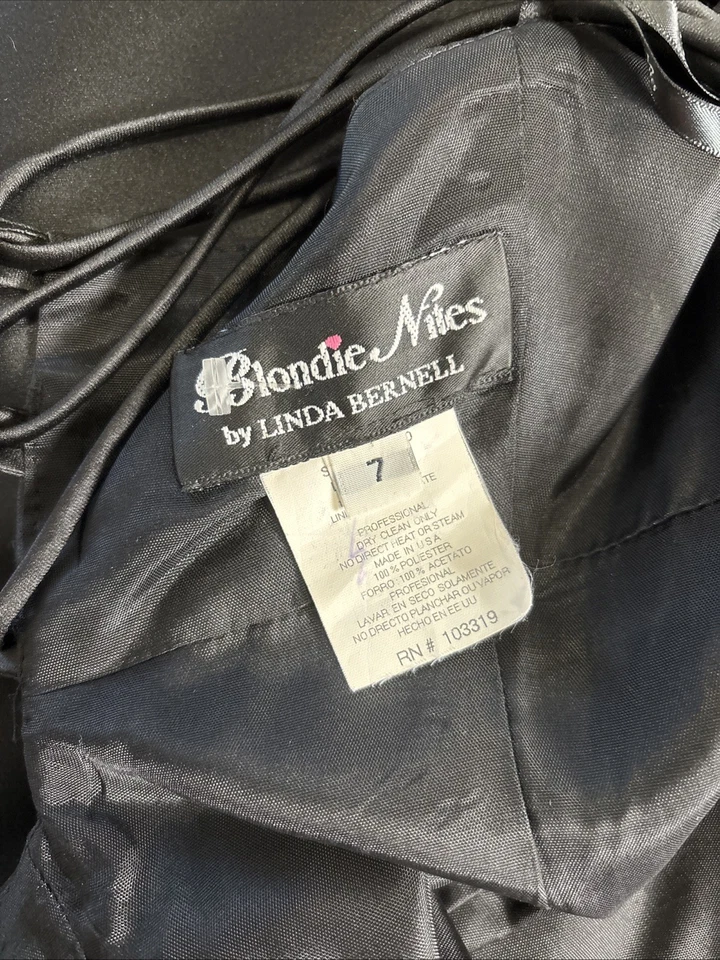VTG Blondie Nights Y2K Satin Maxi Dress Sz 7 Whimsigoth Babydoll Coquette LaceUp - Image 3 of 4