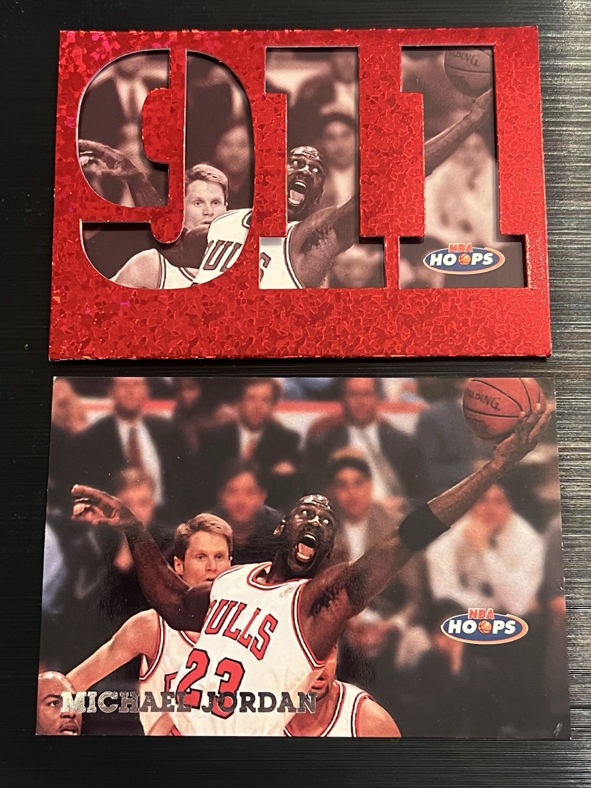 1997-98 1997 NBA HOOPS 911 SLEEVE & CARD MICHAEL JORDAN #1 RARE SEE ALL PICS