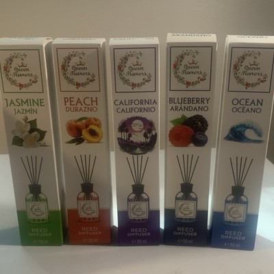 Queen Flowers Reed Diffuser 110ML 5-Pack Jasmine Peach Blueberry Ocean