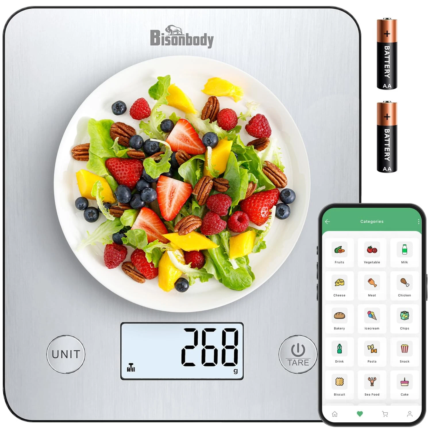 Bisonbody Smart Food Scale, Digital Kitchen Scale with App – Nutritional Calc...