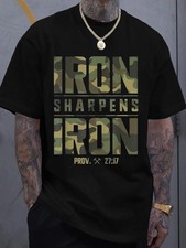 Iron Sharpens Iron Christian Bible Verse Graphic T-Shirt Camouflage Faith Tee