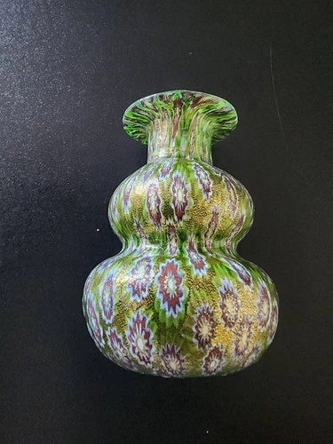 Murano Art Glass Millefiori Bud Vase Green La Fornasotta Italy